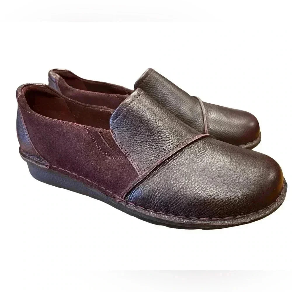 Clarks Collection Leather & Suede Slip On Shoes Michela Opal Burgundy Size 11